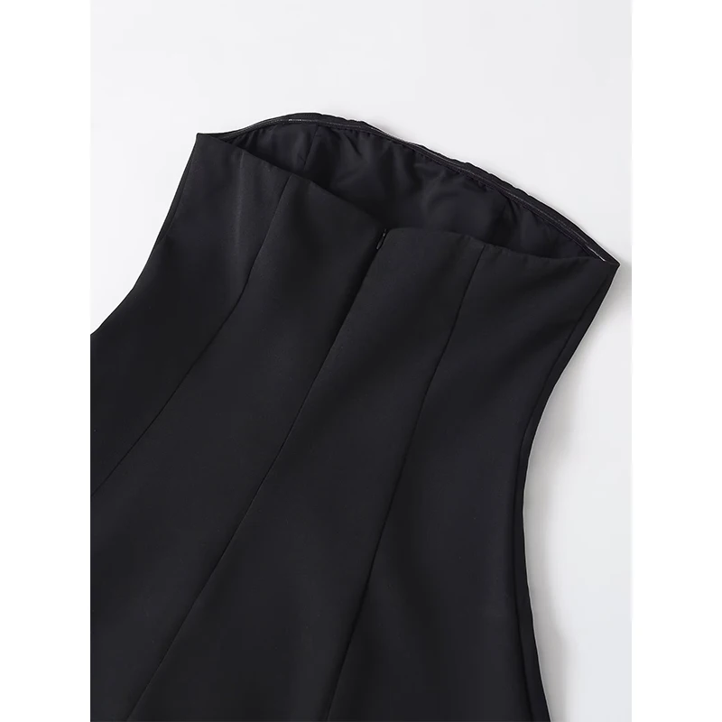 Yenkye preto sexy vestido sem alças feminino plissado hem retalhos magro a linha festa mini vestidos roupas chiques