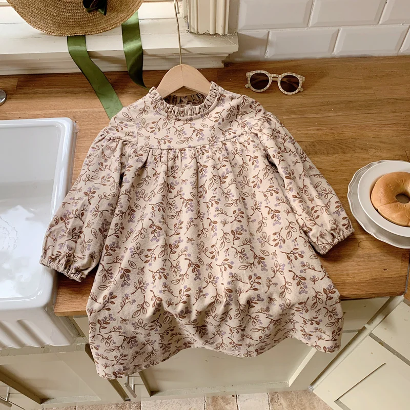 

Mori Girl Style Flower Stand Collar Long Sleeve Girl Dress2025Autumn New Loose Stylish Brushed Cotton Children's Skirt
