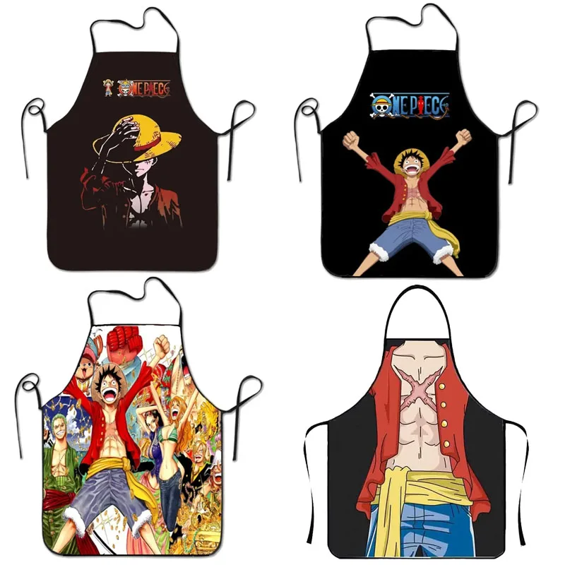 One Pieces Luffy Apron Printed Cartoon Anime Apron Kitchen Cuisine Cooking Baking Household Cleaning Originality Adult Unisex