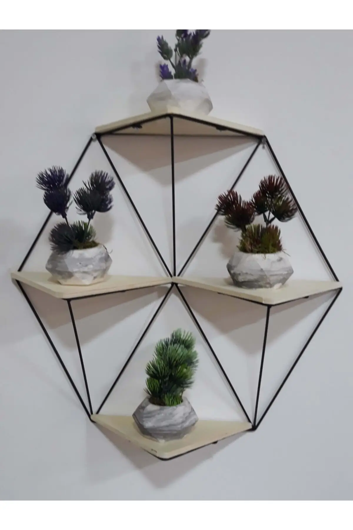 Dekorasi Besi Tempa Kaktus Bunga Objek Rak Kayu Geometris Prisma Dekorasi Dinding, Dekorasi Kamar, Dekorasi, Rak Dinding Kayu