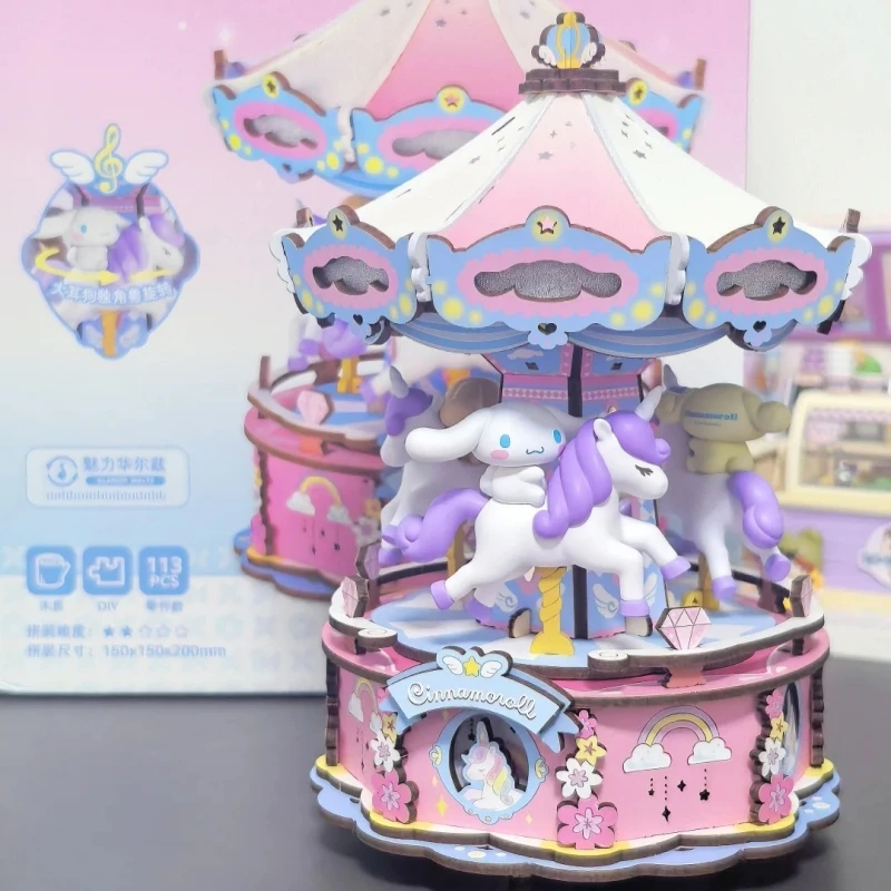 Sanrio Baustein Familie Traum Park Kuromi Spieluhr Cinnamoroll Auswahl Holz Pferd Spleißen Spielzeug Modell Ornamente Geschenk