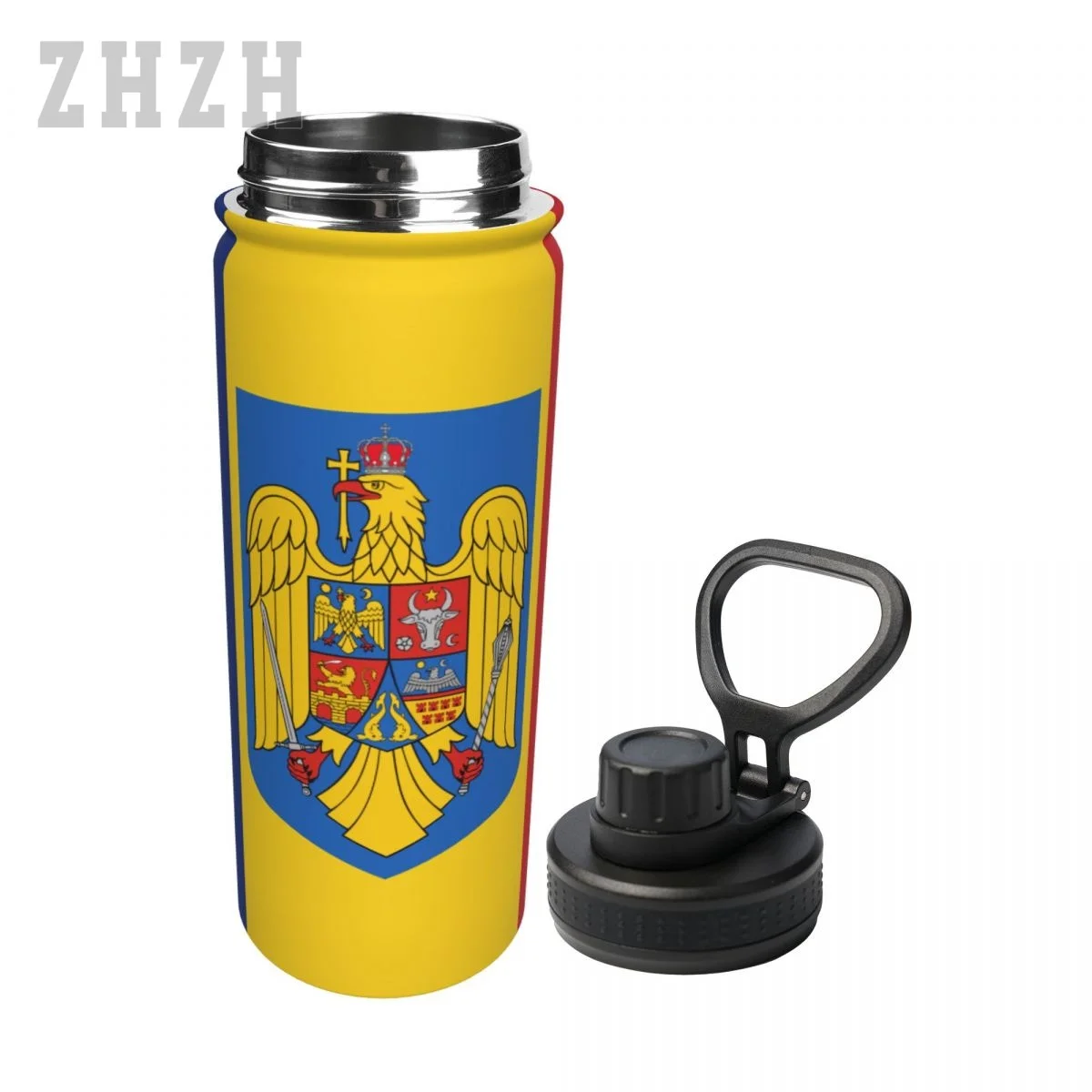 Unisex Sports Water Thermos Bottle Romania Flag Romanian Emblem 304 Stainless Steel Double-layer Insulation Cold And Hot Travel