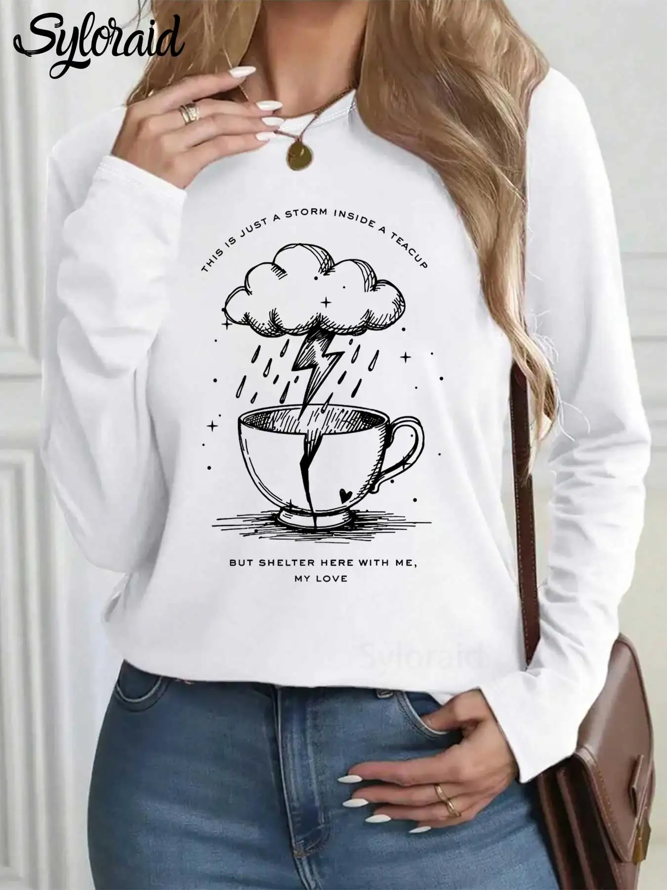 レディース長袖Tシャツ オパライト ショーガール グラフィックTシャツ ファッション ラウンドネック カジュアルトップ