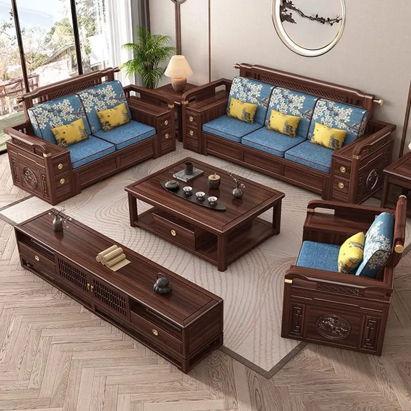 

Customizable North American black walnut sofa minimalist retro style high box storage winter and summer sofa combination