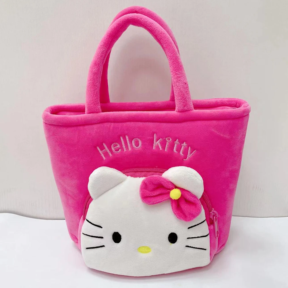 Kawaii Sanrio Hello Kitty Handbag Cartoon Cinnamoroll Plush Handbag Pikachu Pooh Bear Lunch Bag Snack Storage Bag Girl Gift