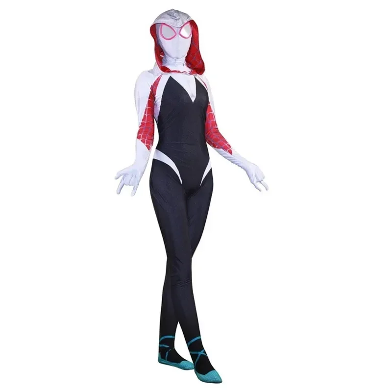 Caffele New Gwen Stacy Spider Gwen Cosplay Costumes for Women Kids Jumpsuits Halloween Party Props Costume Detached Mask