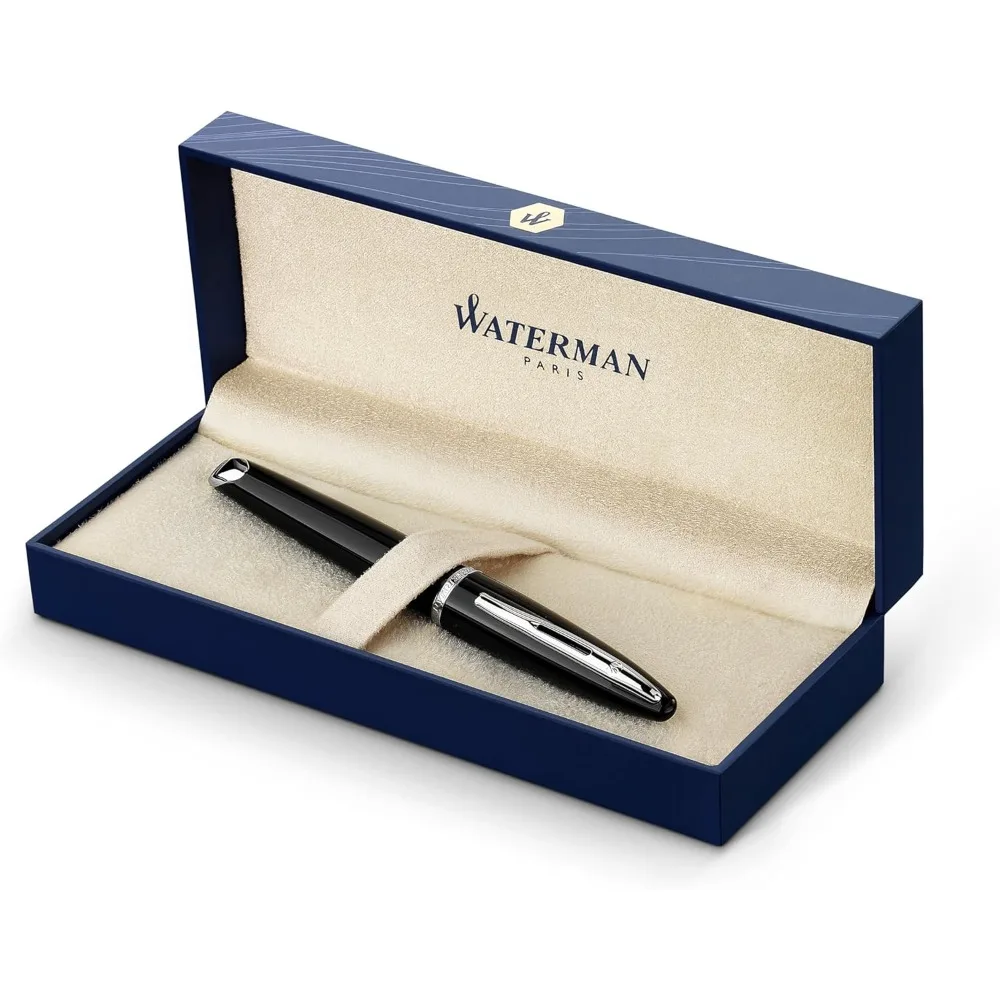 Carène Black Sea Fountain Pen | High-Gloss Black with Palladium Plated Trim | Fine Nib with Blue Ink Cartridge | Gift Box