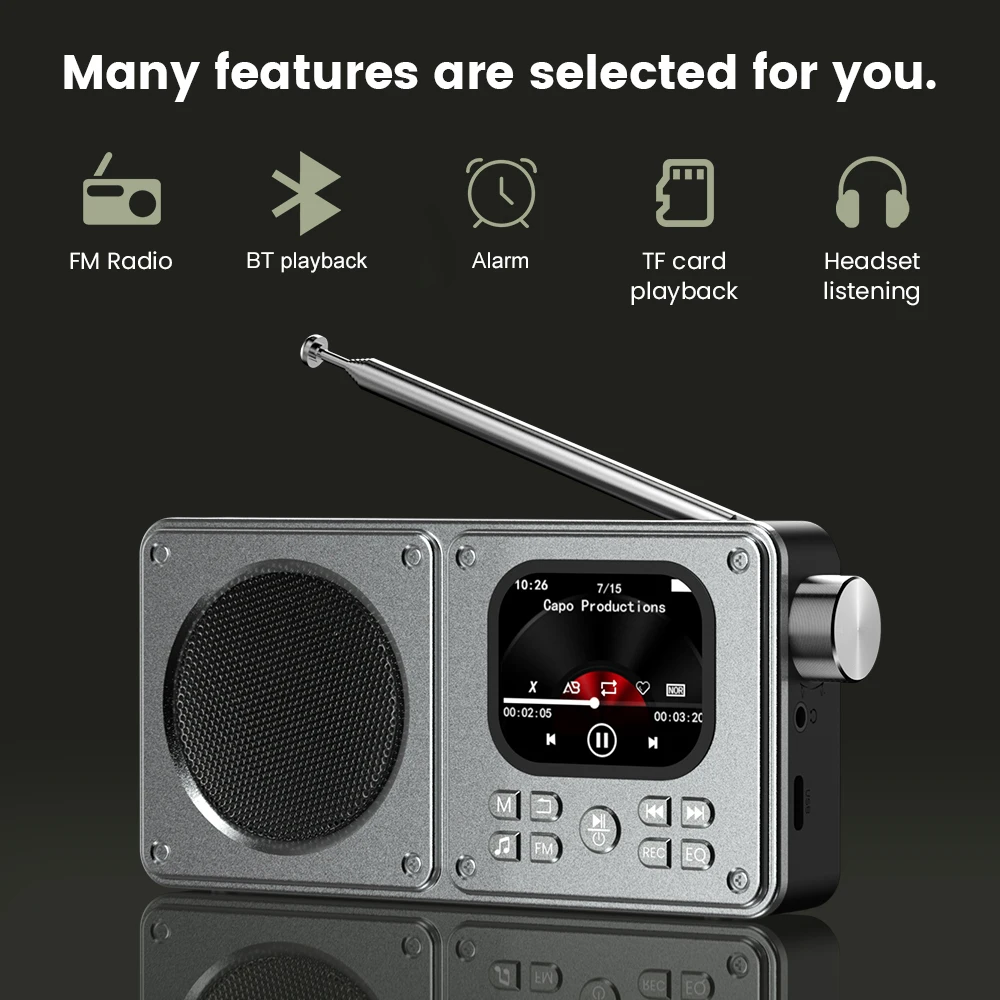 سماعات بلوتوث لاسلكية محمولة راديو FM بلوتوث 5.4 مشغل MP3 بطاقة بلوتوث خارجية مرحبا فاي LED ساعة كلمات العرض