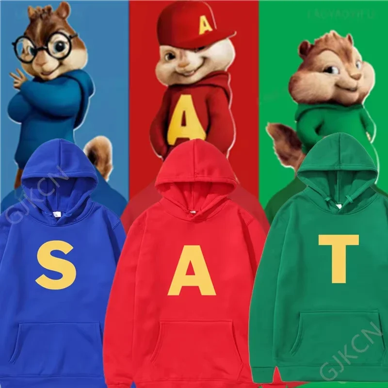 

Autumn Winter Cartoon Character Print Men's Hoodies Alvin And The Chipmunks Pullover Fashion Solid English Sweatshirt Streetwear