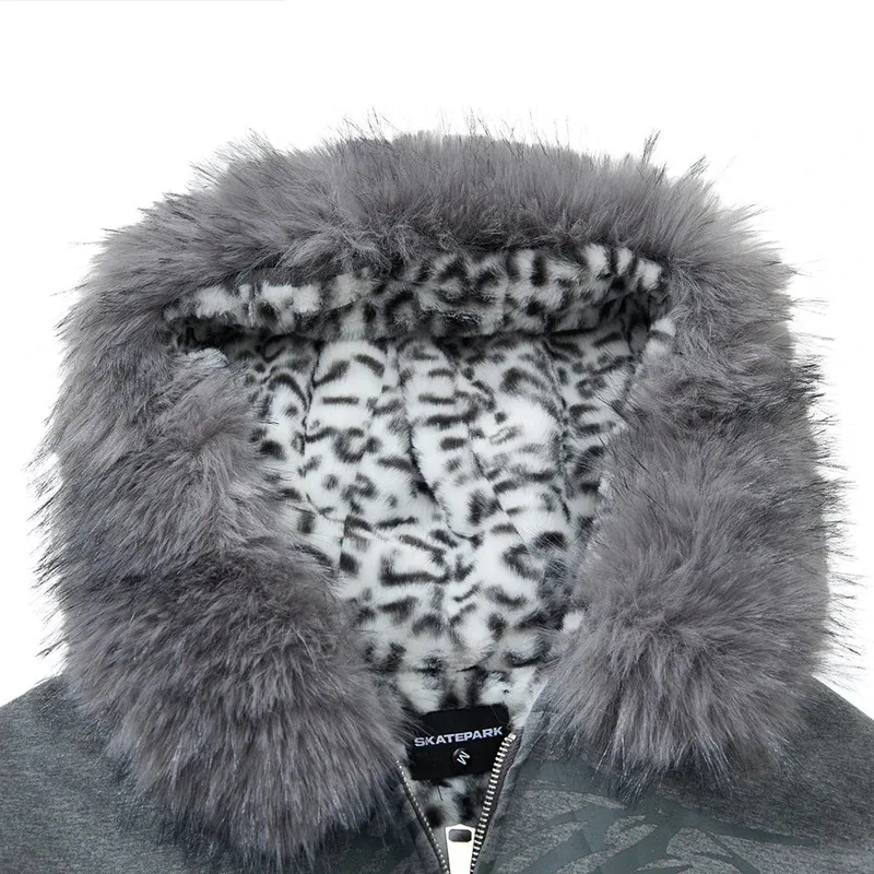 سترات شتوية بياقة من الفرو للرجال معاطف باركاس دافئة من القطيفة سترات مبطنة كبيرة الحجم ملابس الشارع سترات هاراجوكو هيب هوب #5