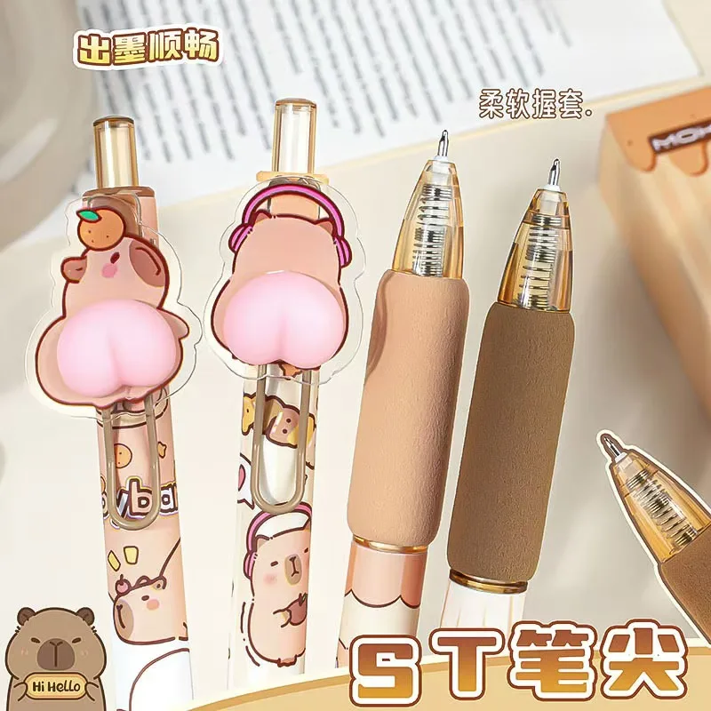 4Pcs/Set Kawaii Capybara Cartoon Butt Mechanical Gel Pens 0.5mm Cute Ballpoint pen Korean Stationery Press Pens Kids Toys