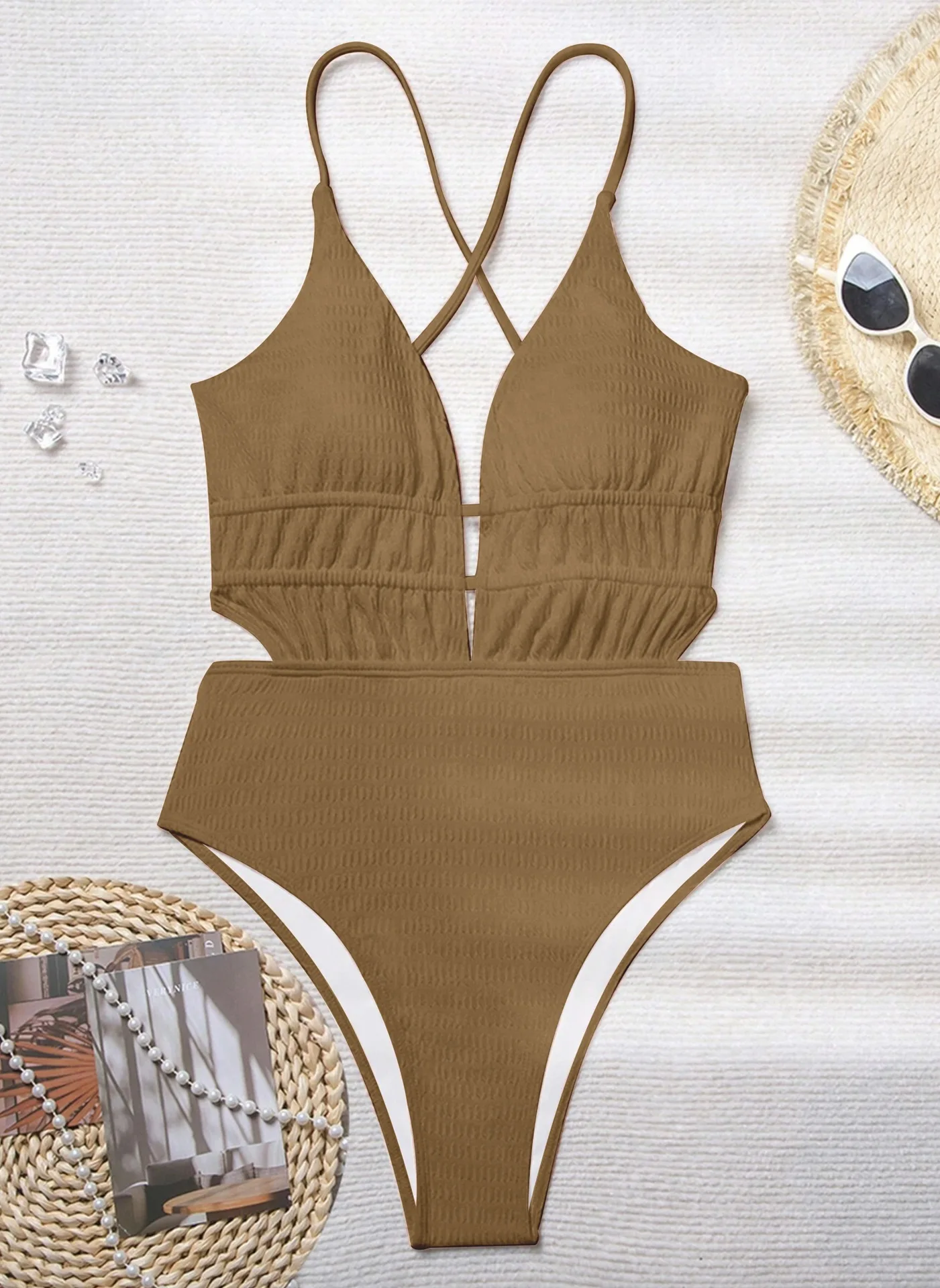 Solid Color Women's High-end Hot Spring Sexy Strapless Swimsuit in Stock, New One-piece Swimsuit