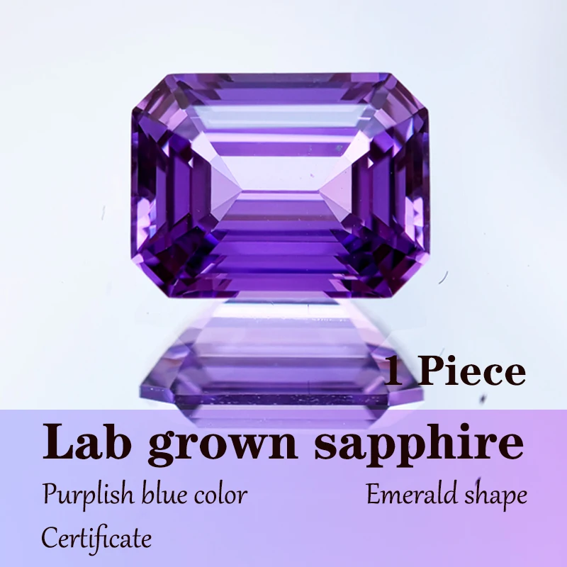 

Изумрудная форма, фиолетовый, синий цвет, выращенный в лаборатории сапфир, оптовая продажа, подвески, драгоценный камень для DIY, материалы для изготовления ювелирных изделий с сертификатом
