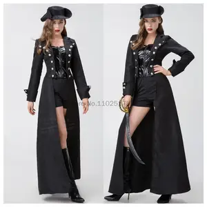 Steampunk Women Costume Set Black Double Breast Trench Coat Halloween Pirate Cosplay Medieval Ladies Swordsman Carnival Outfit AliExpress