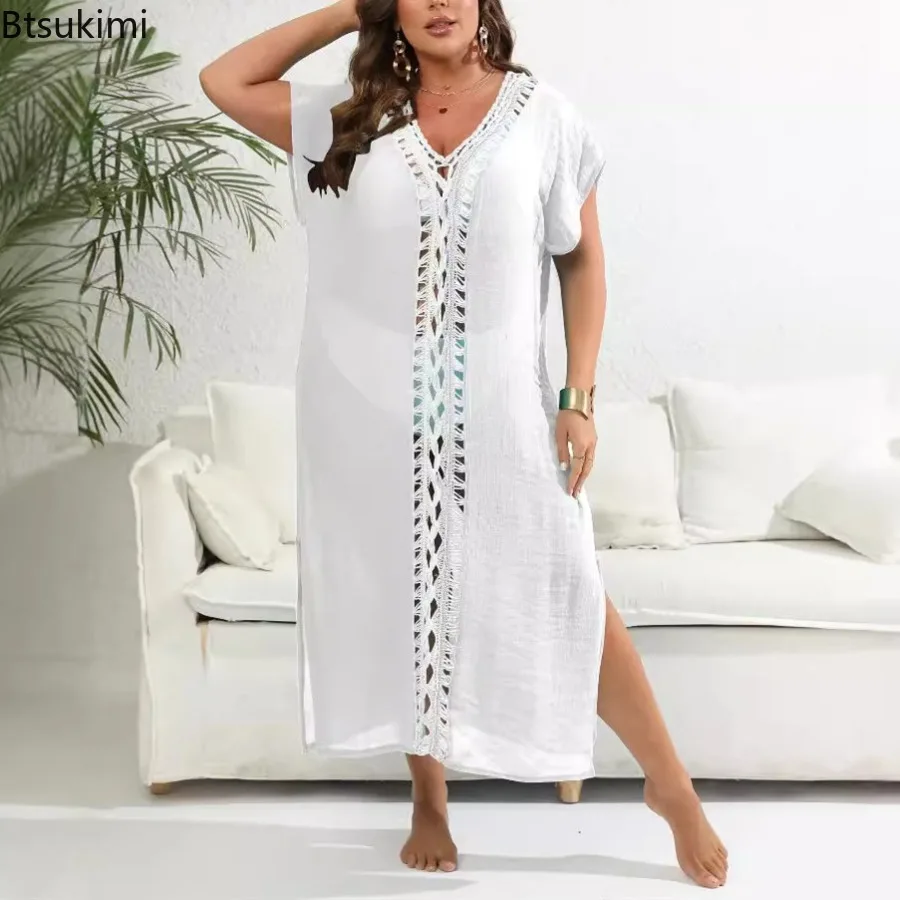 2025 Holiday Beachชุดผู้หญิงHand HookตัดกันสีSplicingลึกV SlitชุดHollowชุดว่ายน้ําสําหรับสตรี