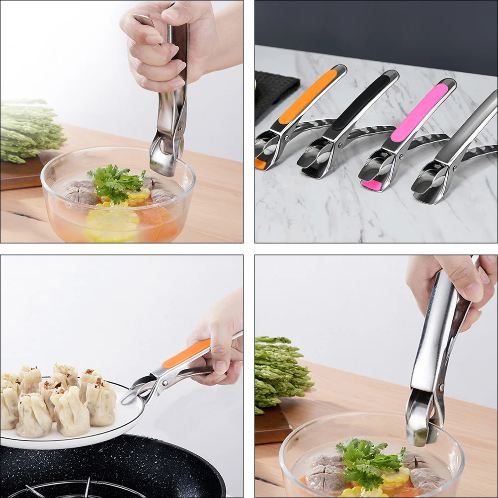 Pinzas para alimentos de acero inoxidable, pinza para platos, soporte de plato de cuenco resistente a altas temperaturas para horno microondas, herramientas de barra de cocina, 2 uds.