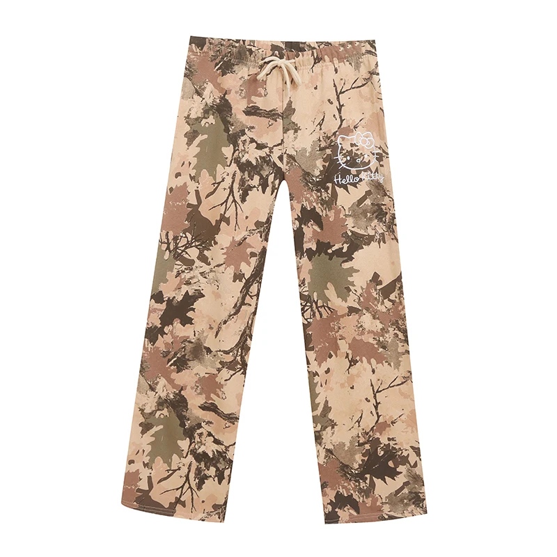

Удобные прямые брюки с флисовой подкладкой и камуфляжным принтом, женские свободные брюки с эффектом похудения, с боковыми карманами, модные L...