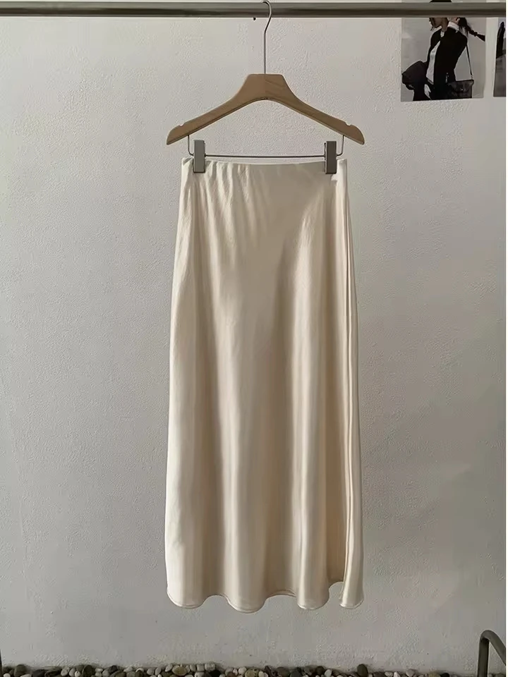 Solid Color High-waisted Satin Fishtail Skirt For Women 2026 Spring Summer New Elegant Versatile Bodycon Long Skirt
