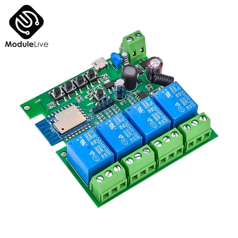 Módulo de Control remoto inteligente con Wifi, interruptor de relé con función de Control remoto de 250 MHz, Micro USB, 5V CA 85V-433 V, 4 canales, 3 modos, aplicación Tuya