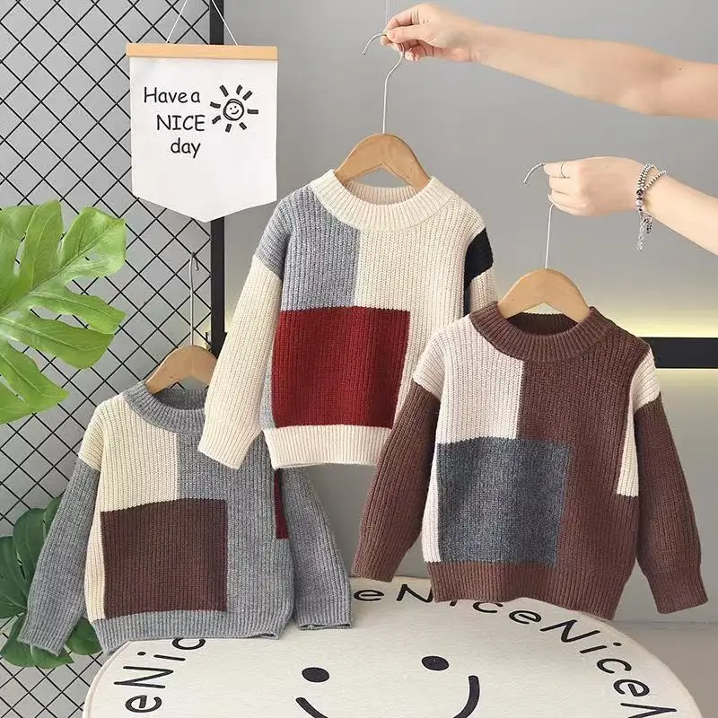 

Boys Round Neck jumper Winter Coat Korean Version Thickened Pullover Bottoming Knit Sweater Children's jumper