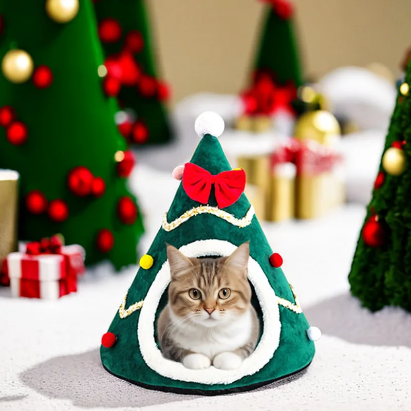 

Christmas Tree Shape Pet Bed 3 Sizes Winter Warm Cat Dog House Soft Nest Cave Tent for Cats & Dogs