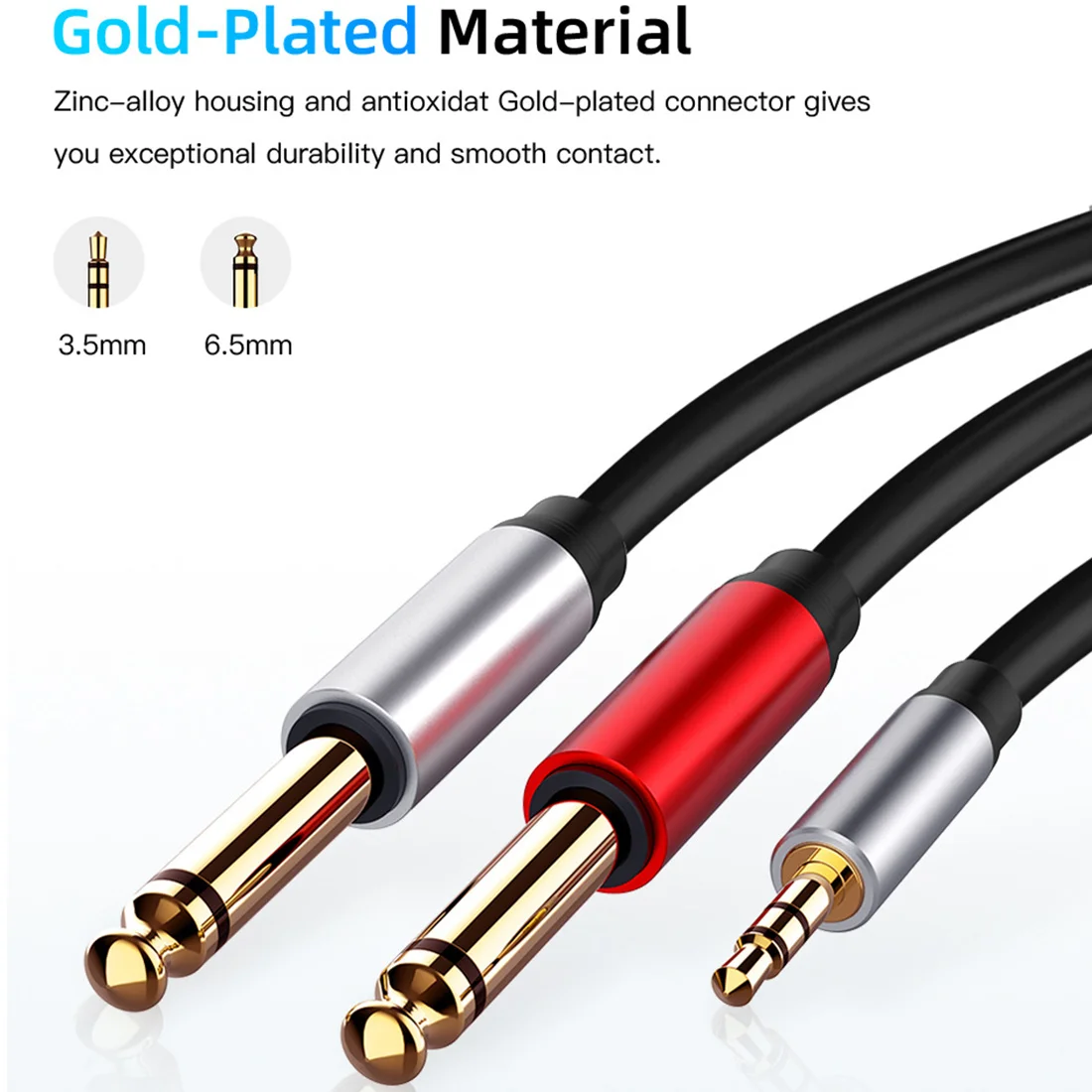 Audio Cable 3.5mm to Double 6.35mm Aux Cable Mono 6.5 to 3.5 Male for Mixer Amplifier Speaker 3.5mm Jack Splitter Cable