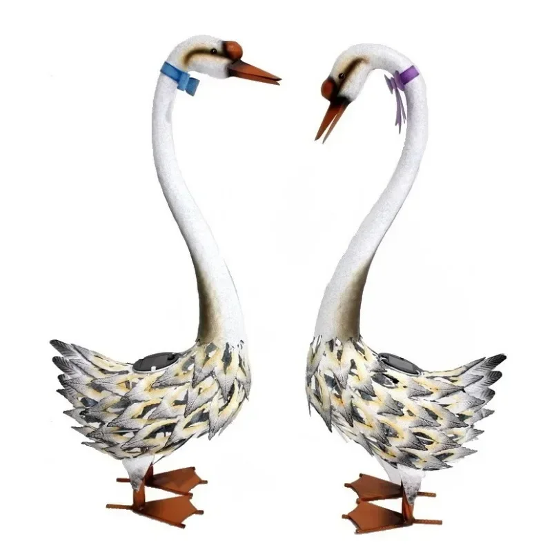 Villa garden balcony landscaping outdoor lawn courtyard decoration solar color-changing lights beautiful swan ornament pair