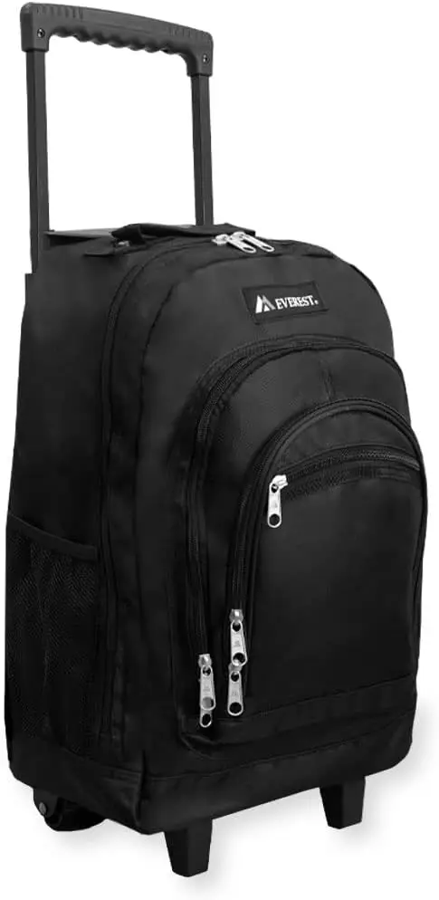 Wheeled Backpack, Black, One Size - Rolling Backpack with Smooth Glide Wheels