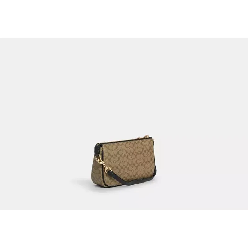 Nolita 19 In Blocked Signature Canvas Women Clutch Bag With Metal Logo Shoulder Bag,Khaki/Black,CS445