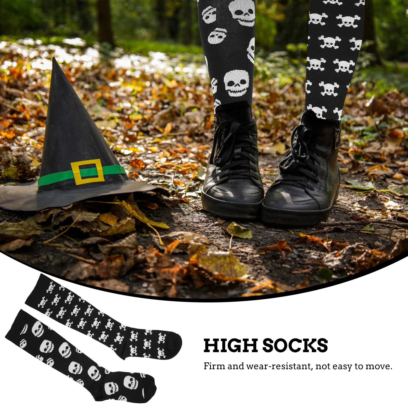 

2Pairs Halloween Skull Pattern Cotton Stockings Elastic Comfortable Breathable Stocking for Adults Sports Daily Use