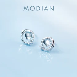Modian 100% 925 Sterling silver Dazzling Blue Round Tiny Opal Fashion Stud Earrings Silver For Women & Girl Fine Jewelry