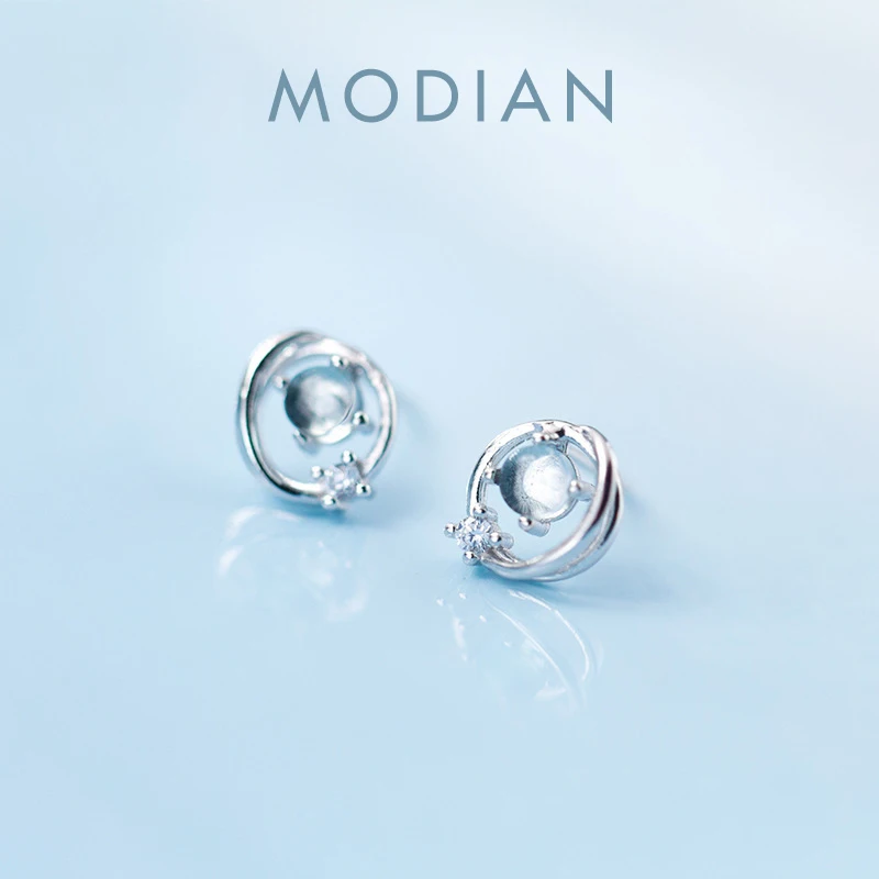 Modian 100% 925 Sterling silver olśniewający niebieski okrągły Tiny Opal stylowy kolczyk kolczyki srebrne dla kobiet i dziewcząt biżuterii