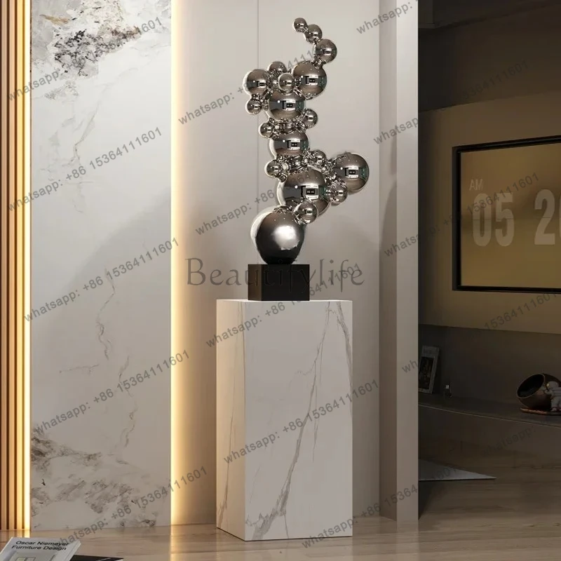 FG10Geometric metal ball sculpture living room floor ornament stainless steel staircase foyer decoration