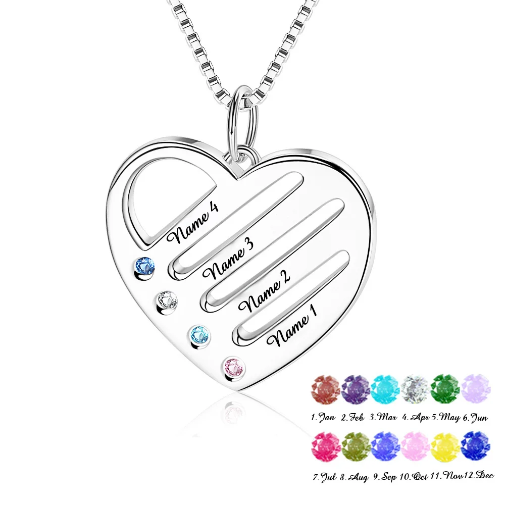 Sg 925 Sterling Silver Personalized Heart Pendant Necklace with Birthstone Engraving Custom Name Necklace for Women Men Gift