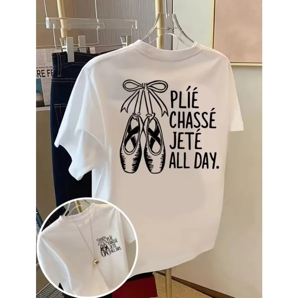 Ballet Shoes, Ballet Terms Print Women's Tshirt Crew Neck Casual Top for Summer Spring, Women's Clothing Ballet lover