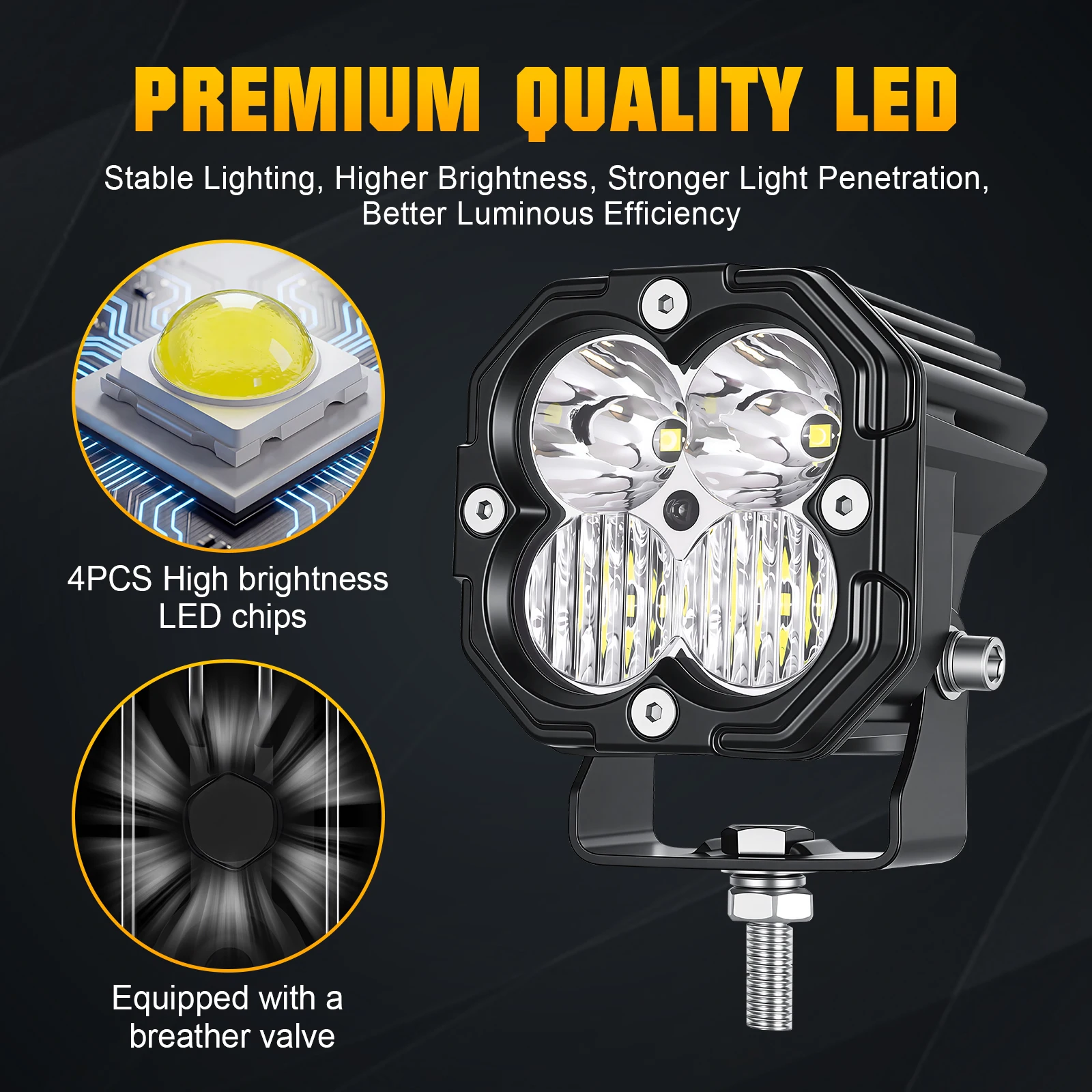 1 x 3'' 30W Bernstein/Gelb/Weiß 3-Farben-Würfel-LED-Pod-Licht, Spot- und Flutlicht-Kombinationsstrahl Offroad-Fahrlampe für UTV SUV Motorrad – Detail 16