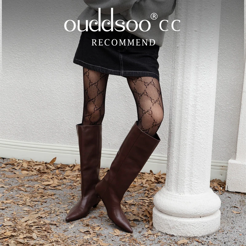 Ods Decor Pointed Toe Knee High Boots Strange Low Heel Slip On Fashion Women's Long Modern Boots Autumn Winter Brown Plained