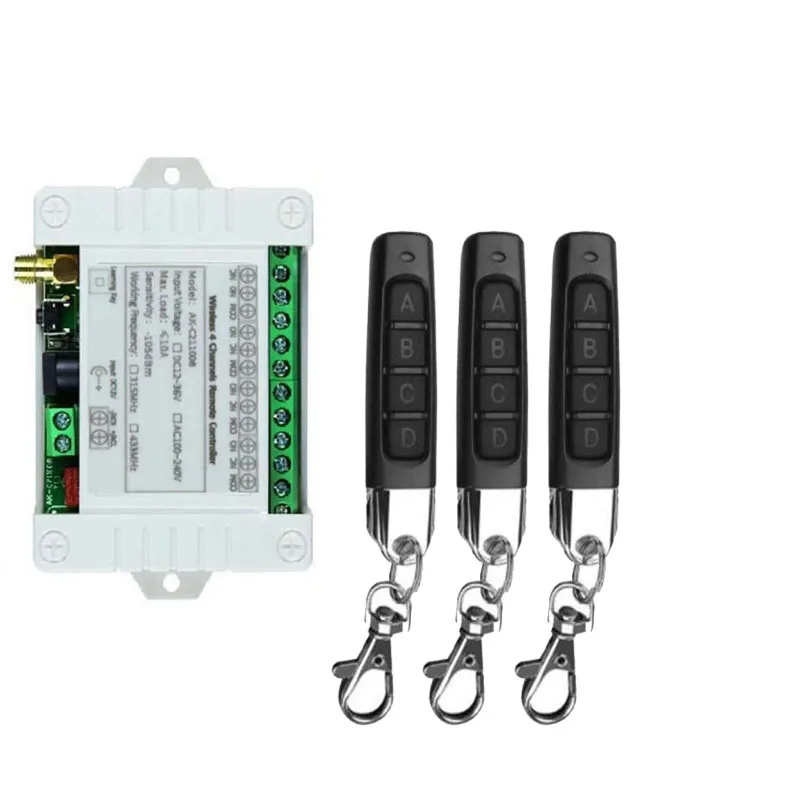 433MHz DC 12V 24V 36V 4CH 4 CH 4 Channel 10A Relay RF Wireless Remote Control Switch System 433 MHz Transmitter And Receiver