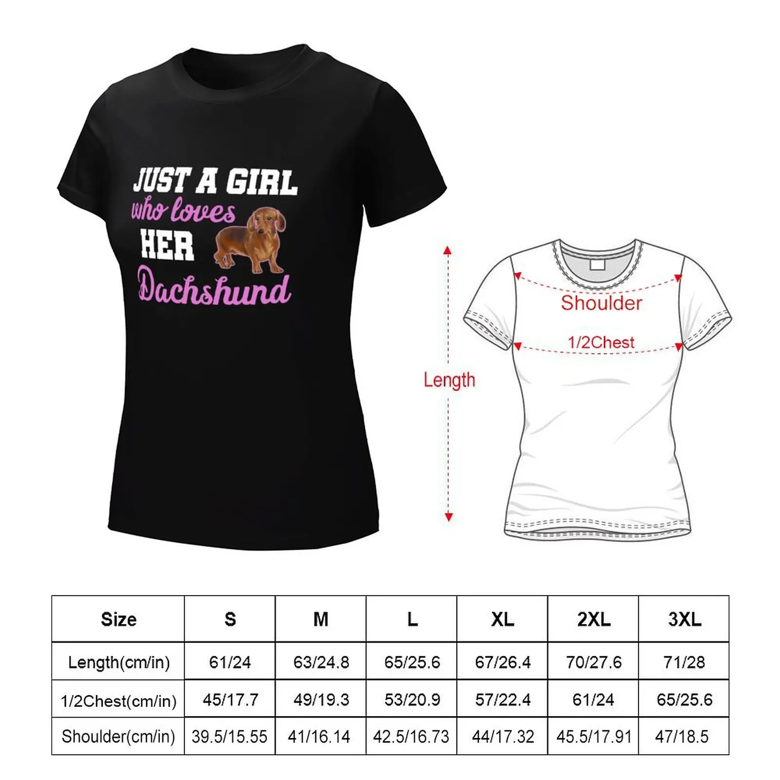 Women's Just A Girl Who Loves Her Dachshund T-shirt, Graphic Tees, Camisas de Roupas Femininas