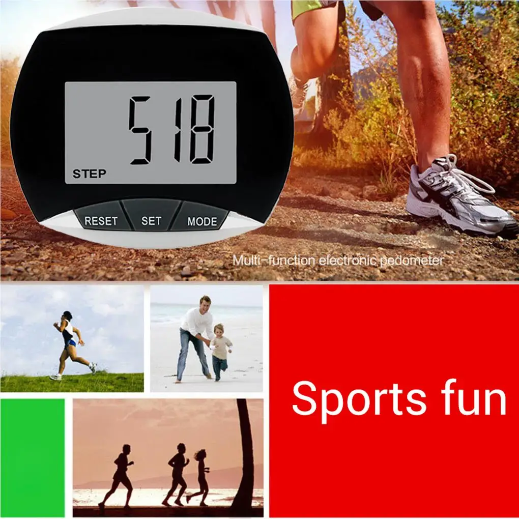 LCD Pedometer Step Counter Meter with Belt Clip Distance Exercise Accessory Walking Running Walk Calculator Black