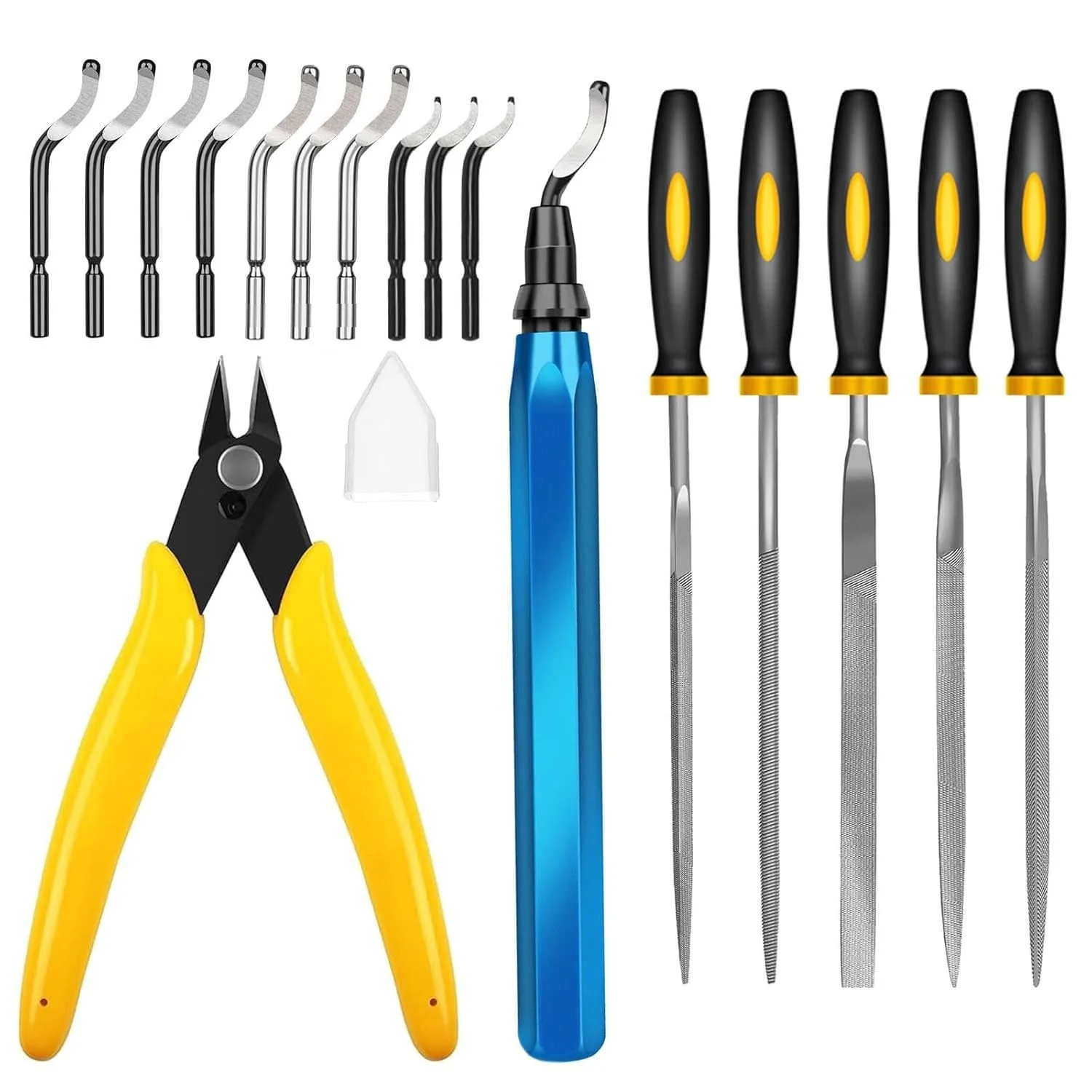 

3D Print Deburring Tool Set 11PCS Blades 5PCS Needle File 1PC Micro Wire Cutter for 3D Printed Edges Metal Copper Plastic PVC