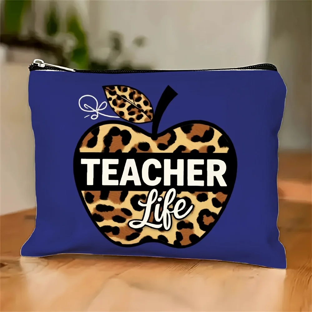 A Teacher's life leopard print makeup bag- multifunctional zipper pouch, jewelry storage bag, perfect travel zipper small storag