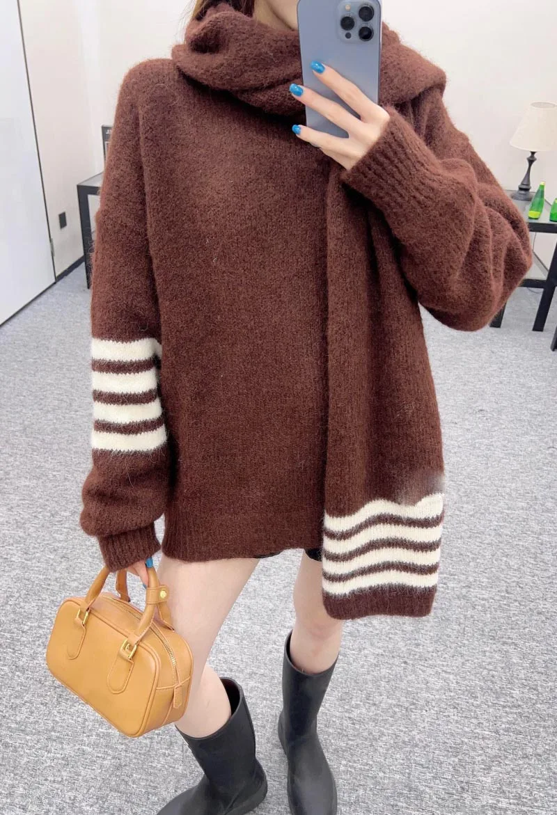 2024 Autumn New Women's Sweater Fashion, Exquisite and Delicate Girl's Style Wool Round Neck Scarf Collar Knitted Top