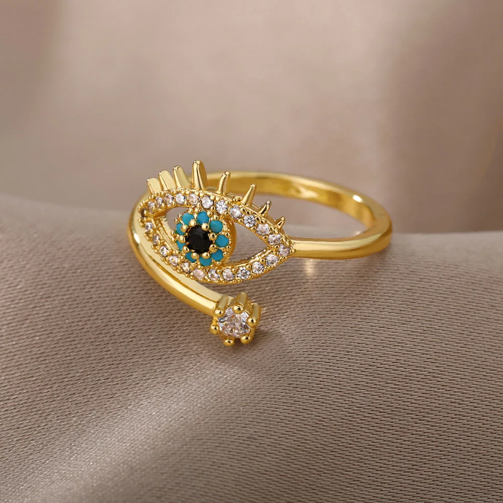 Zircon Evil Eye Rings For Women Gold Color Stainless Steel Evil Eye Finger Ring Lucky Turkish Wedding Waterproof Jewelry Gift view 4