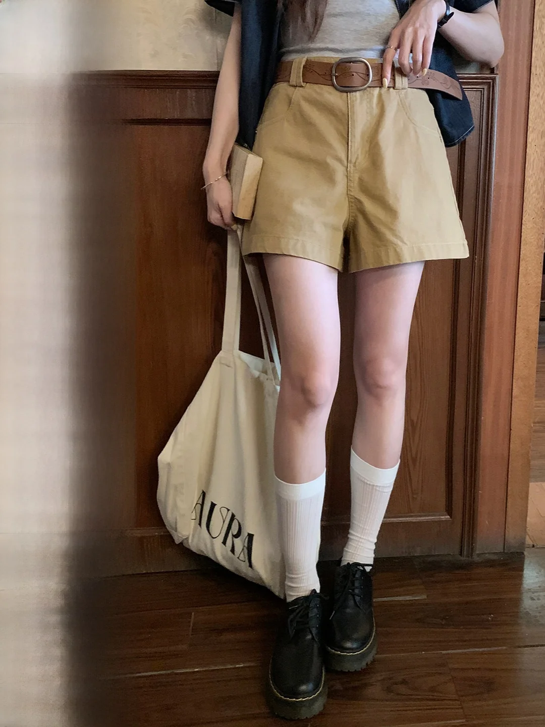 

High Waist A-Line Denim Shorts Women's Korean Style Simple Commute Versatile Small Size Pants Casual Straight Tube Jeans