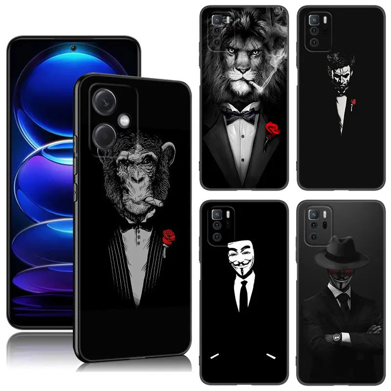 Man Suit Shirt Tie Black Silicone Phone Case For Xiaomi Redmi Note 10 11 11S 12 13 4G 8 9 11T Pro 5G Plus 8T 9S 10S 12S