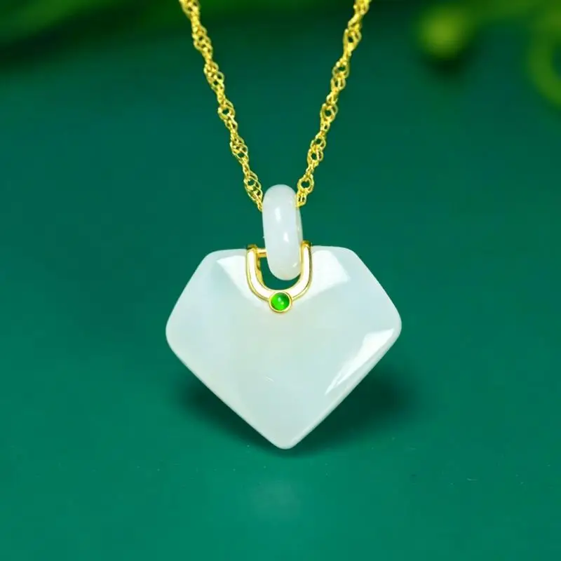Genuine China Nephrite Stone White Hetian Jade 18k Gold Love Heart Diamond Pendant Necklace Women Certified Jewelry Gifts