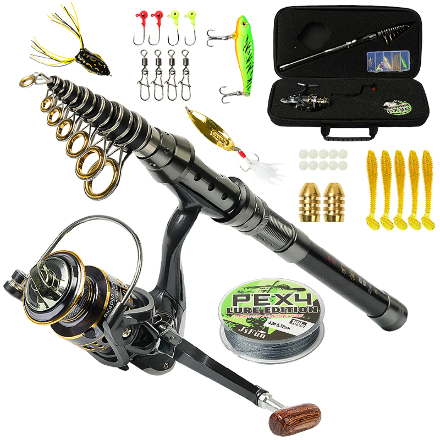 

1.5M-2.4M Telescopic Fishing Rod Spinning Reel And Fishing Line Lures Fishing Carrier Bag Set Travel Saltwater Freshwater