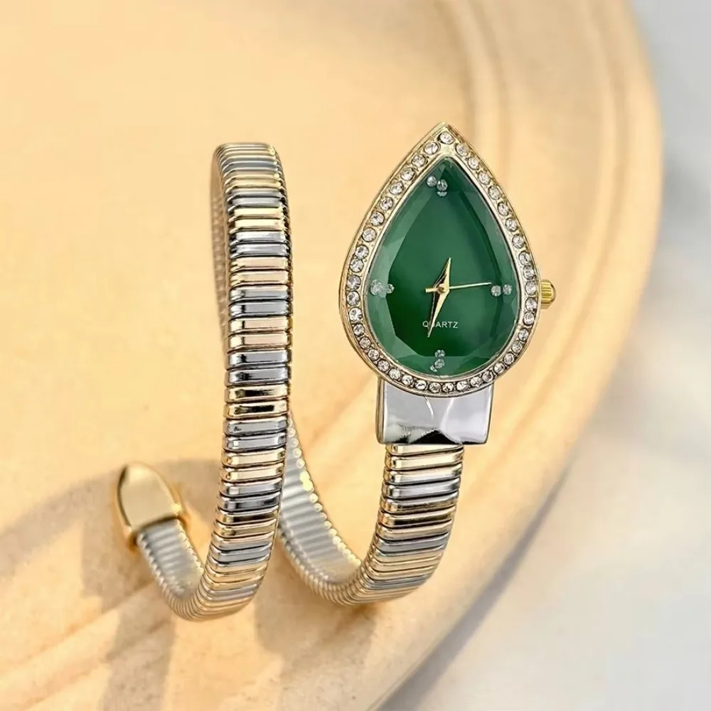 Creative Water Drop Headed Quartz Watch Stainless Steel Strap Elegant Wristwatch Bracelet Snake-shaped Band Watch Women's Watch