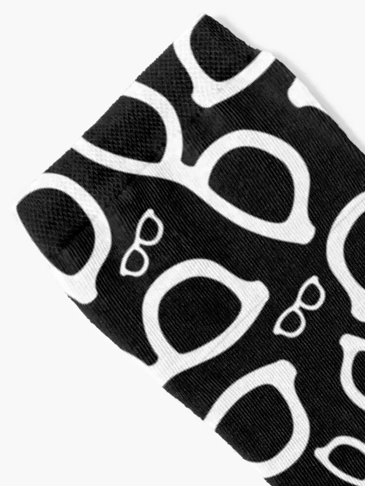 Smart Glasses Pattern (white on black) Socks sheer fashionable football japanese fashion Boy Socks Women's